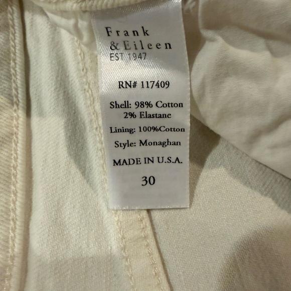 Frank & Eileen Monaghan Ivory High Rise Straight Crop Raw Hem Jeans 30 - Picture 14 of 15